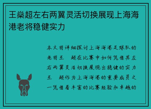 王燊超左右两翼灵活切换展现上海海港老将稳健实力